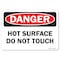 Signmission OSHA Danger Decal, Hot Surface Do Not Touch, 10in X 7in Decal, 7" H, 10" W, Landscape OS-DS-D-710-L-19398 - alternate 1